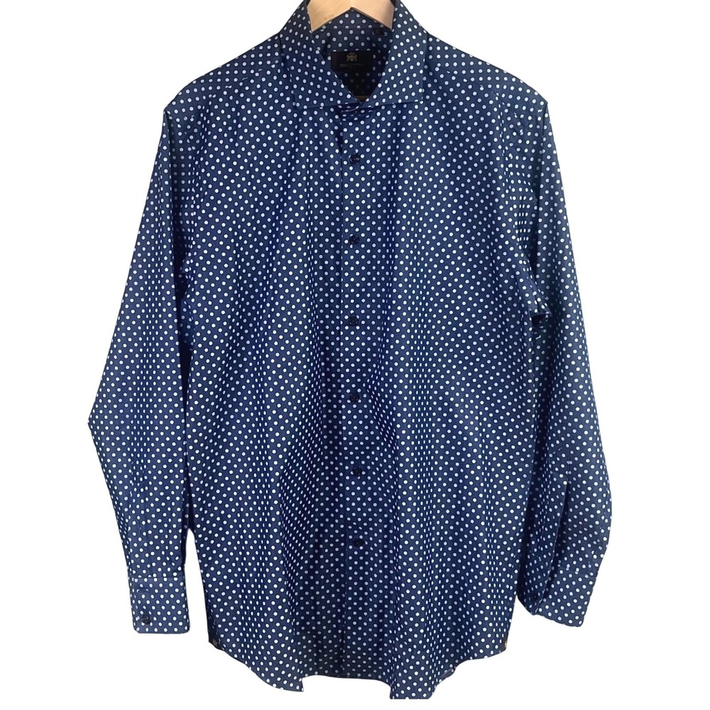 Circle Of Gentlemen Blue White Polka Dot Long Sleeve Button Shirt 42 X 16 1/2